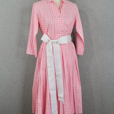1960s Pink Gingham Set by Majestic - Patio Skirt - Two Piece Skirt Set - Matching Set - Circle Skirt 