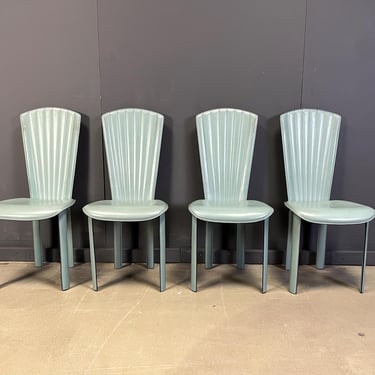 Vintage green leather dining chairs, 1980s - set of 4 - vintage leather chairs - leather dinner chairs - italian design chairs 