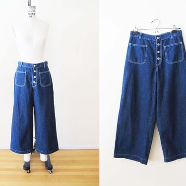 Vintage Y2K 2000s  Sailor Jeans 29 -  High Waist Cropped Wide Leg Dark Wash Denim Pants 