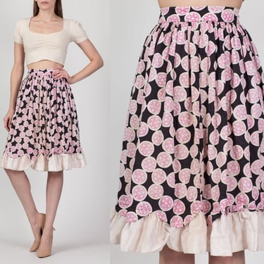 60s Heart Print Ruffled Skirt, As Is - Extra Small, 23