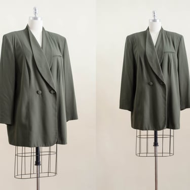 olive green blazer | 80s 90s plus size vintage forest green dark academia jacket 
