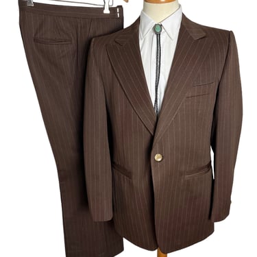 Vintage 1970s PEAKED LAPEL 2pc PINSTRIPE Suit ~ size 40 Long ~ jacket / pants ~ Bootcut / Flare Leg Trousers ~ Mod ~ Western 