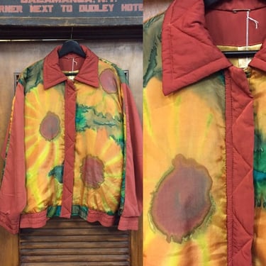 Vintage 1980’s Abstract Art Silk Jacket, Tye Dye Vintage, Puffer Jacket, Sunflower Design, Vintage Clothing 