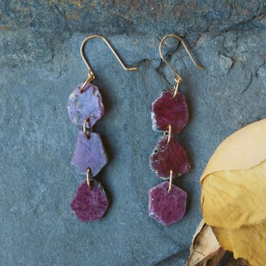 Long Echo Earrings - 14k Gold-Fill, Brass + Ruby