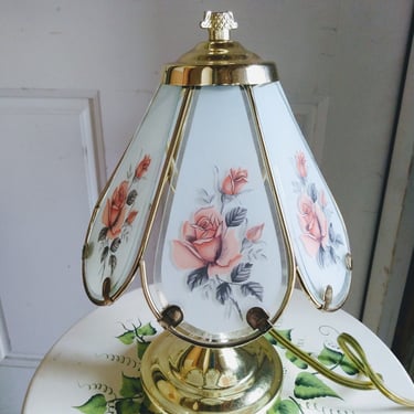 VINTAGE Table Lamp, Glass  Floral Lamp, Home Decor 