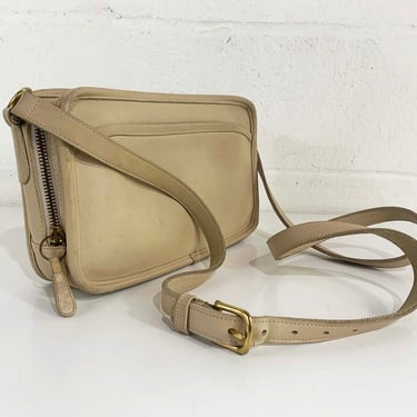 Vintage Coach Style Crossbody Purse Bag White Leather Shoulder Handbag Legacy Ivory Cream USA 1980s 