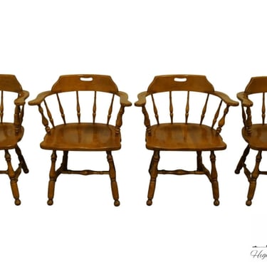 Set of 4 ETHAN ALLEN Heirloom Nutmeg Maple Colonial Early American Pub Style Dining Arm Chairs 
