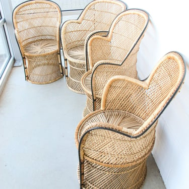 Vintage Bohemian Peacock Woven Barrel Chairs (Sold Separately) 
