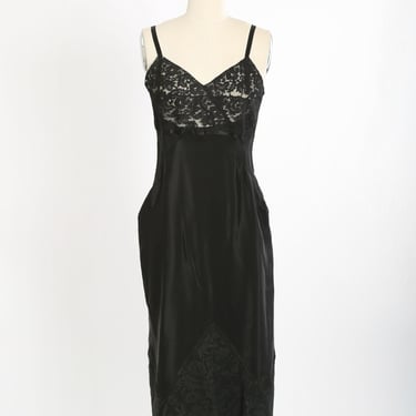 Vintage 40s Franklin Simon black silk lace slip dress 