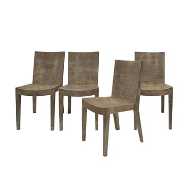 Karl Springer Set of 4 Exceptional "J.M.F. Chairs" in Lacquered Goatskin 1980s