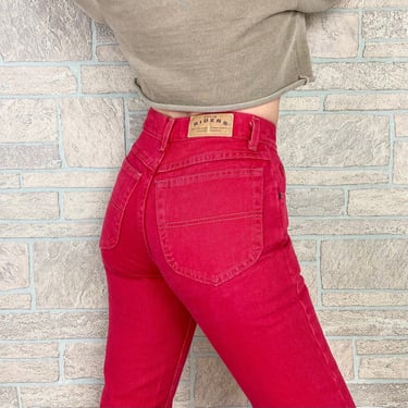 80s high rise jeans 29 x 30 Roller girl rockstars Red embroidered pockets.