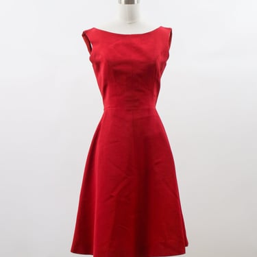 Early 1960s Raspberry Red Givenchy Université Designer Low Back Cocktail Dress