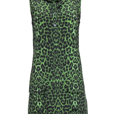 Equipment - Green & Black Leopard Print Silk Sleeveless Button-Up Dress Sz XS