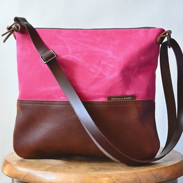 Pink Waxed Canvas and Leather Day Bag
