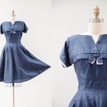 navy sailor dress | 50s 60s vintage dark blue white retro pin up fit and flare dress 