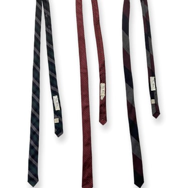 Lot of 3 ~ Vintage 1960s TIE BAR Striped Neckties ~ Rockabilly ~ Mod ~ Preppy / Ivy / Trad ~ Tie / Ties ~ Skinny 