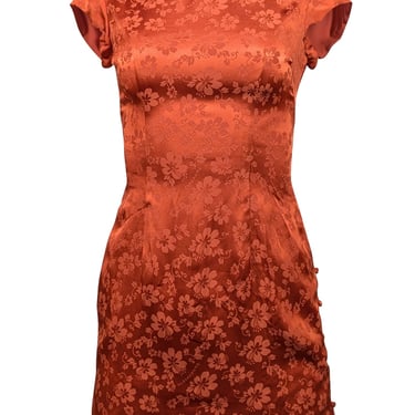 Alexa Chung - Burnt Orange Floral Print Silk Blend Dress Sz 2