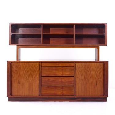 Dyrlund Style Mid Century Rosewood Tambour Credenza with Hutch - mcm 