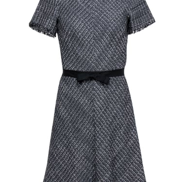 Rebecca Taylor - Black & White Tweed Fit & Flare Dress w/ Grosgrain Ribbon Tie Sz 2