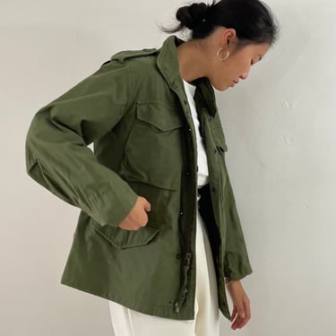 70s olive cotton canvas chore coat barn jacket / vintage army green military cotton twill field jacket chore coat | Medium 