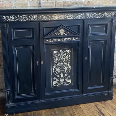 Faux Marble Glass Top Black Storage Cabinet