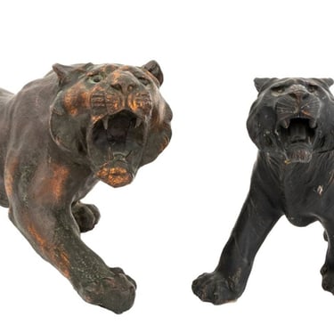 Japanese Style Patinated Metal Roaring Tigers, 2