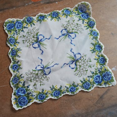 Vintage 40s 50s Scalloped Sheer Floral Handkerchief 