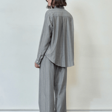 La Shirt Classica in Grey Stripe Cotton Flannel