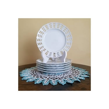 Vintage Lace Edge Plates / White Porcelain Plates / Set of 6 Cake Plates / Cottagecore Shabby Chic Dishes / Vintage White China Side Plates 