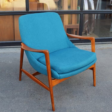 Sculptural Teak Frame Lounge Chair in Teal by Dokka Mobler, Norway
