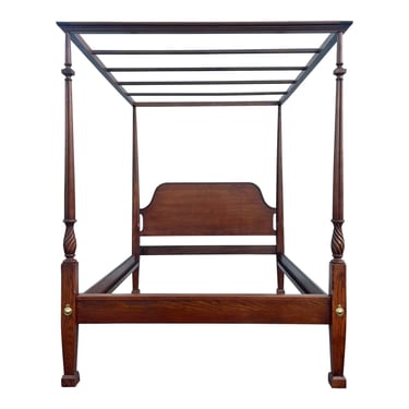 Oak and Mahogany Chippendale Style Canopy Bed - Queen Size 
