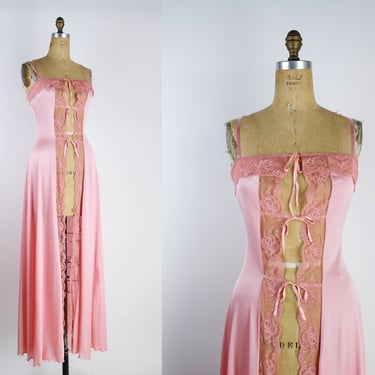 70s Pink Lace Nightgown Slip Dress / Wedding Slip / 1970s / Full Slip Dress / Vintage Nightgown / Size XS/S/M 