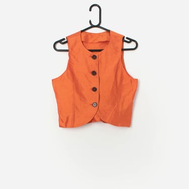 Vintage Y2K bright orange raw silk top - XS 