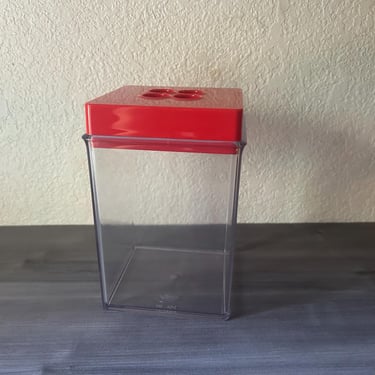 Vintage Dansk Red Clear Canister Plastic Mid Century Mod Gunnar Cyren , MCM Panton Era 60s  Quatrefoil Danish Modern Denmark Platter 