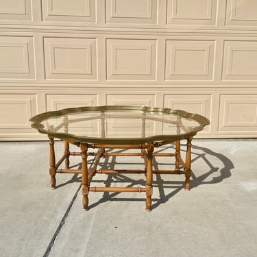 Mid Century Glass Top Bamboo Coffee Table 
