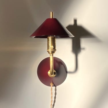 Burgundy Plug in wall sconce •  The Bungalow Light • Dimming Wall Lamp 