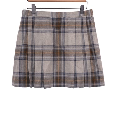 DKNY Pleated Wool Plaid Skirt