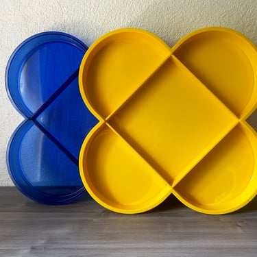 Vintage Dansk Tray Blue/Yellow Plastic Mid Century Mod Gunnar Cyren Server Dish MCM Pantone Era 60s 70s Quatrefoil Danish Modern Platter 