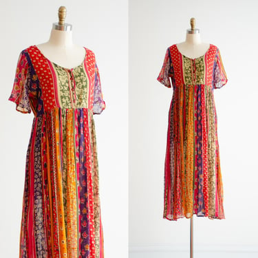 boho maxi dress 90s vintage oversized Indian cotton gauze dress 