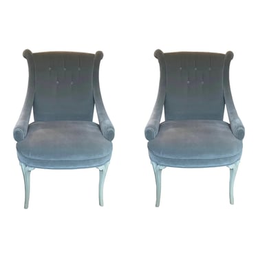 Antique 1920’s Custom Tufted Gray Mohair Accent Chairs Pair