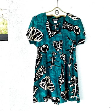 Vintage 90s Abstract Artsy Romper Dress 1990s Punk Graphic One Piece 