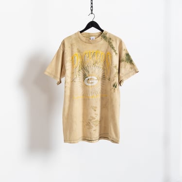 TIE DYE FOOTBALL Graphic Tee Vintage 90's Green Bay Packers N.F.L. Sports Fan Bleached Green Gold 90's Short Sleeve / Large Extra Large 