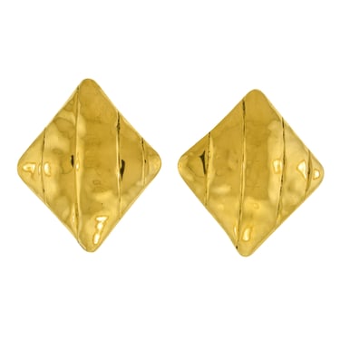 Frances Patiky Stein Vintage 1980s Golden Hammered Oversized Diamond Shaped Earrings