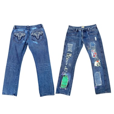 Vtg Vintage Y2K Era 00s Distressed Patchwork Embroidered Designer Antik Jeans 