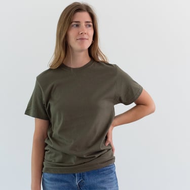 The Palma Tee | Mushroom Green Crew T-Shirt | Olive Green Cotton Crewneck Tee Shirt | Washed Deadstock | S 