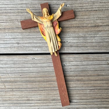 Fontanini cross vintage wood Italian Jesus wall cross 
