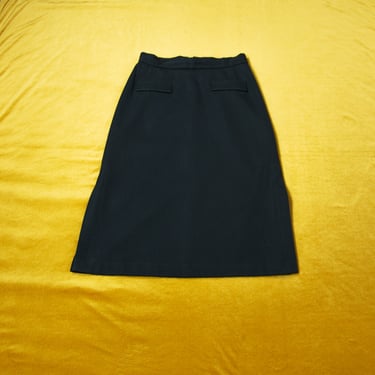 Vintage 90s Wool Black A Line Skirt Front Fake Pockets Lateral Slits Size S UK 10 29