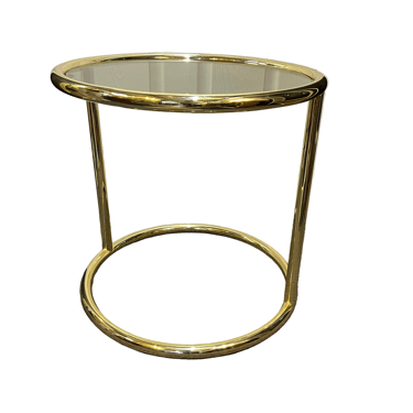 Round Brass side table with smoke glass