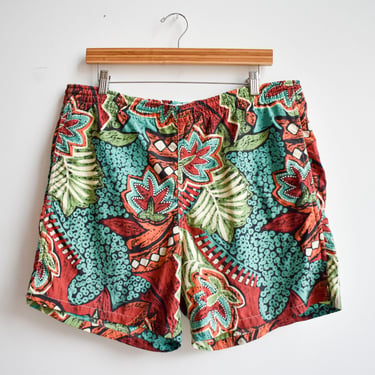 Vintage Hawaiian Print Swim Trunks 