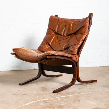 Mid Century Danish Modern Lounge Chair Brown Leather Ingmar Relling Westnofa